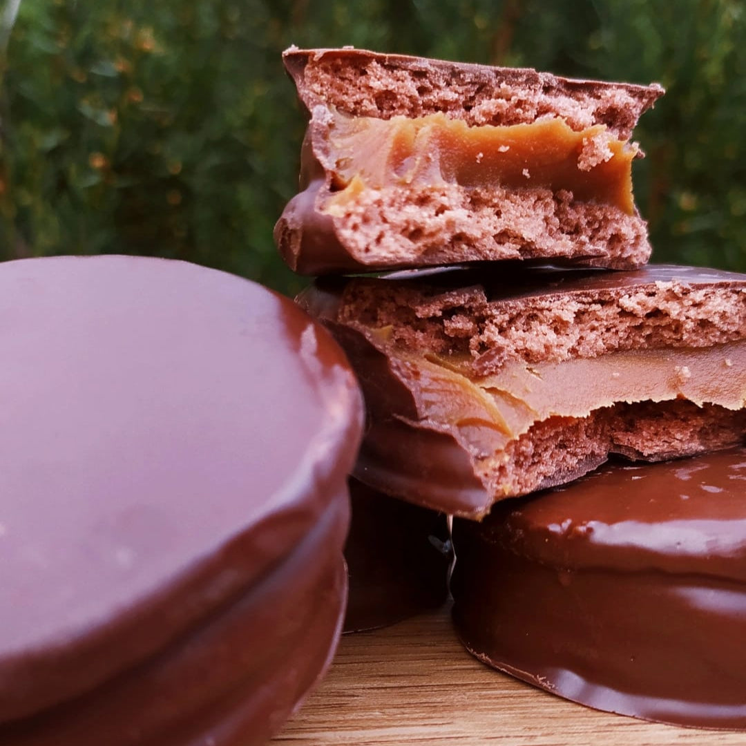 Chocnook Alfajor β Dulce de leche filled cookies coated with dark chocolate, handmade treat