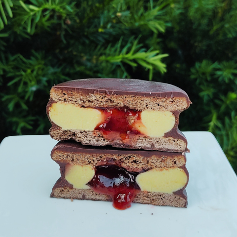 PB&J Dark Chocolate Alfajor | Handmade Peanut Butter & Strawberry Jam, Cookie